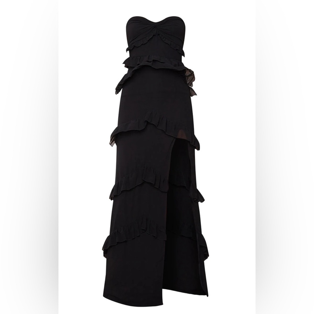 Black Twist Bandeau Tiered Maxi Dress